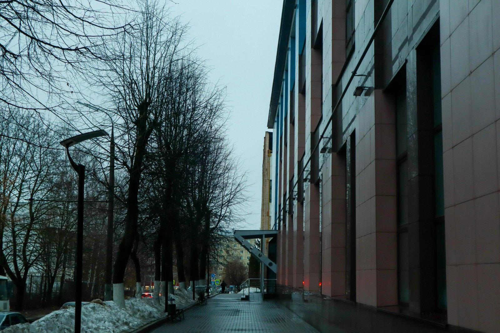 a street lined with tall buildings next to trees